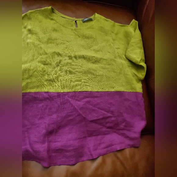 Alembika Linen Color Block Top Size S Small Citron And Purple - Picture 6 of 9